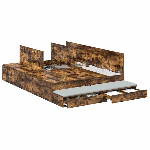 vidaXL Storage Bed Frame Smoked Oak 140 cm Engineered Wood