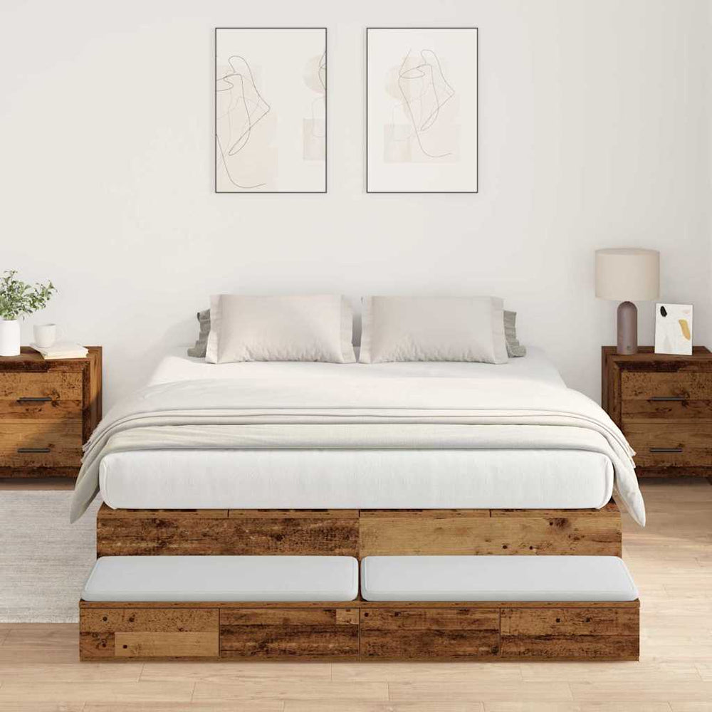 vidaXL Storage Bed Frame Reclaimed Wood 140 cm Engineered Wood