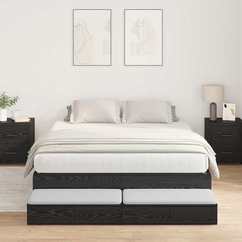 vidaXL Storage Bed Frame Black Oak-Look 135 cm