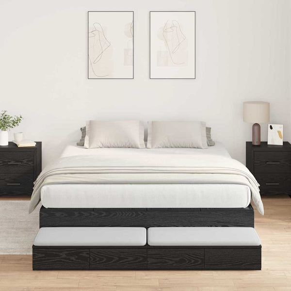 vidaXL Storage Bed Frame Black Oak-Look 135 cm