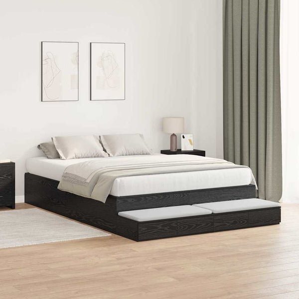 vidaXL Storage Bed Frame Black Oak-Look 135 cm