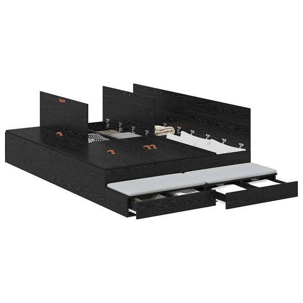 vidaXL Storage Bed Frame Black Oak-Look 135 cm
