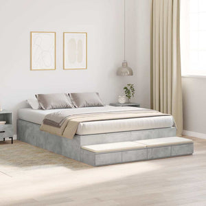 vidaXL Storage Bed Frame Concrete Grey 135 cm Engineered Wood