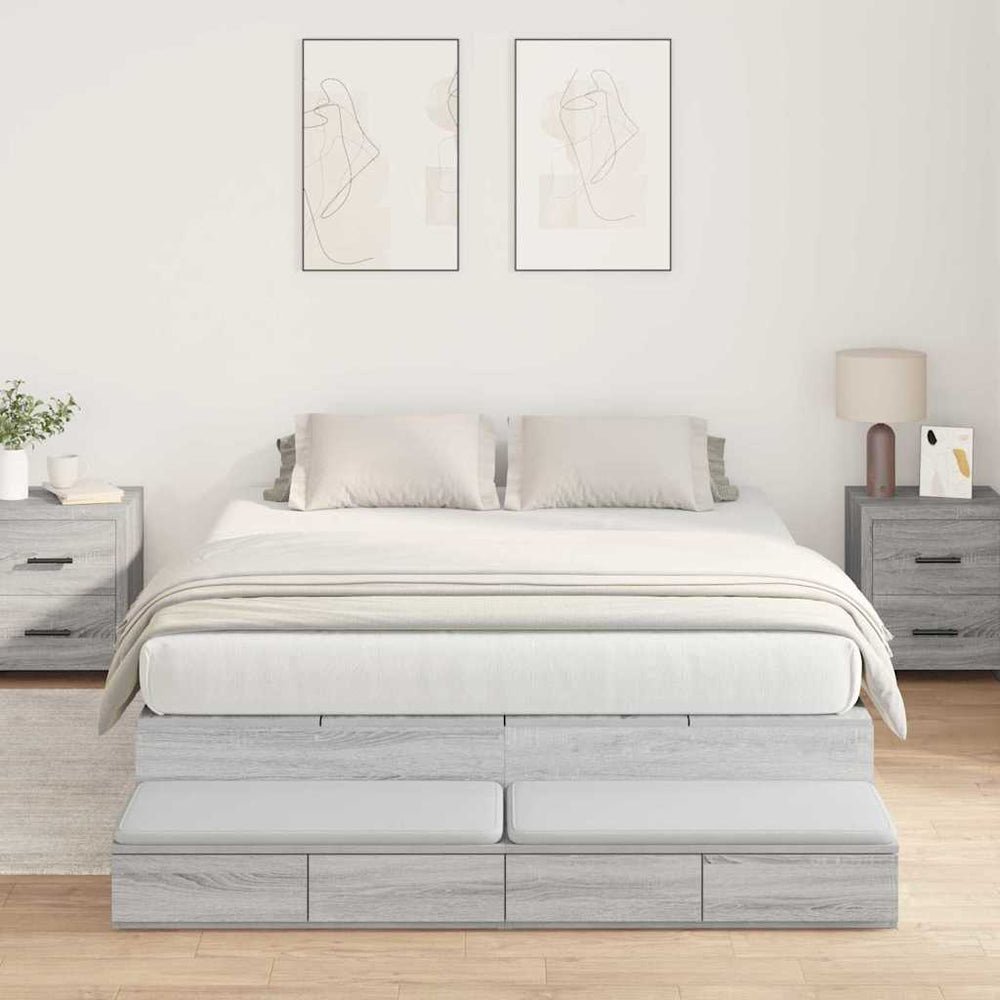 vidaXL Storage Bed Frame Sonoma Grey 135 cm Engineered Wood