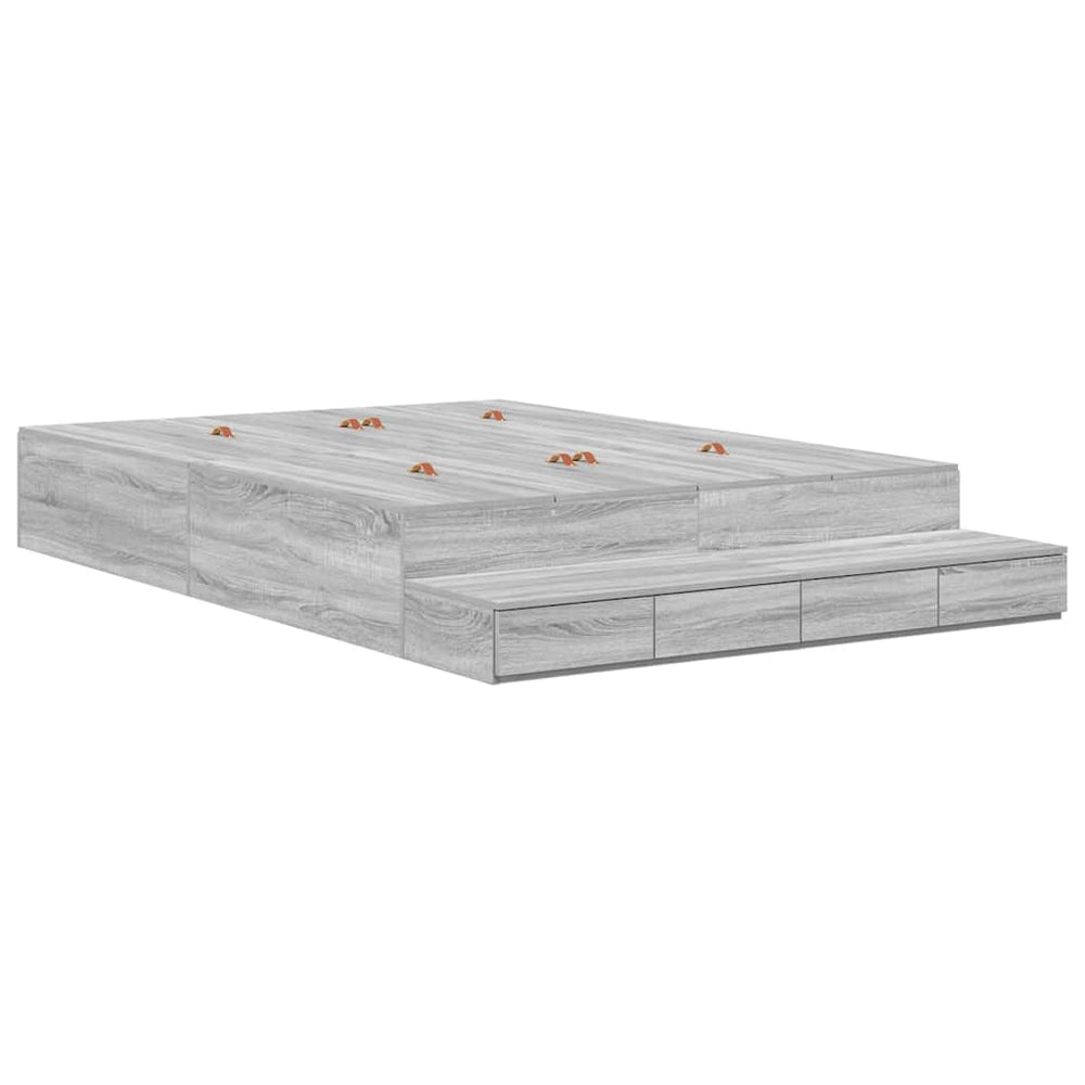 vidaXL Storage Bed Frame Sonoma Grey 135 cm Engineered Wood