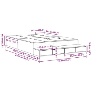 vidaXL Storage Bed Frame Sonoma Grey 135 cm Engineered Wood