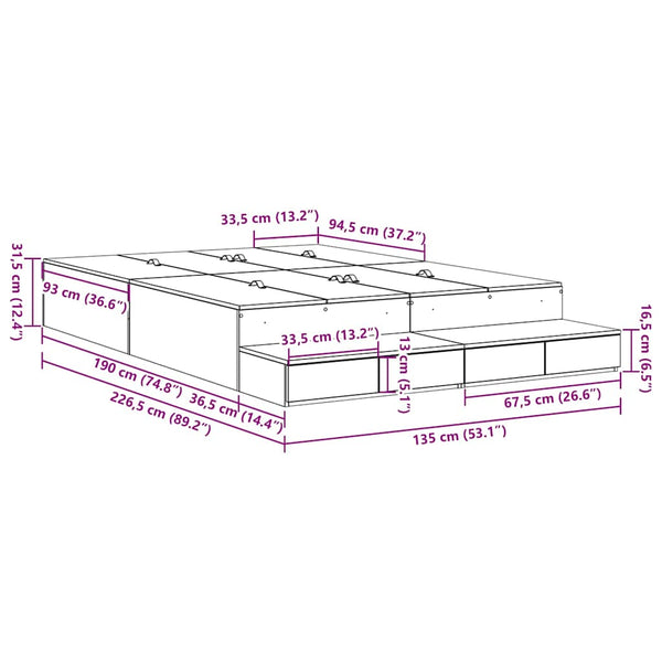 vidaXL Storage Bed Frame Reclaimed Wood 135 cm Engineered Wood