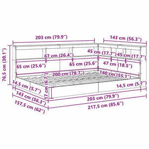 vidaXL Bookshelf Bed Sonoma Oak 140 x 200 cm Engineered Wood