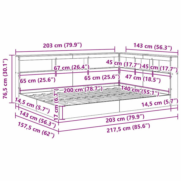 vidaXL Bookshelf Bed Sonoma Oak 140 x 200 cm Engineered Wood