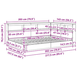 vidaXL Bookshelf Bed Concrete Gray 140 x 200 cm Engineered Wood