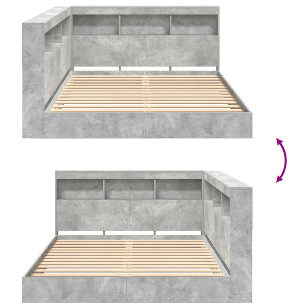 vidaXL Bookshelf Bed Concrete Gray 160 x 200 cm Engineered Wood