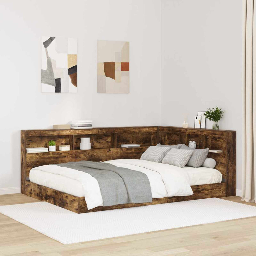 vidaXL Bookcase Bed Smoked Oak 160 x 200 cm Engineered Wood
