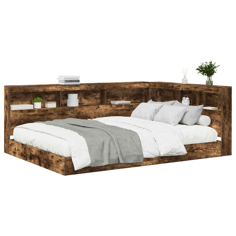 vidaXL Bookcase Bed Smoked Oak 160 x 200 cm Engineered Wood