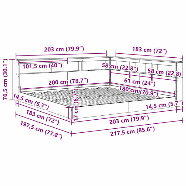 vidaXL Bookcase Bed Sonoma Oak 180 x 200 cm Engineered Wood