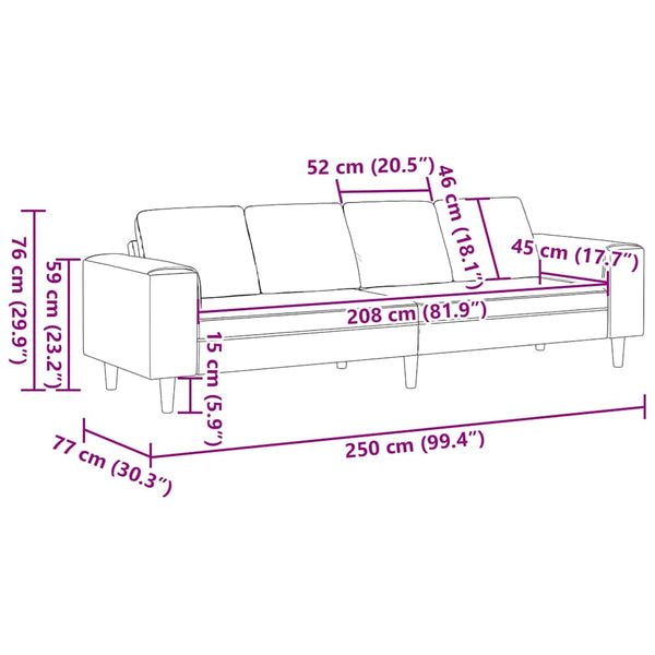 vidaXL Living Room Sofa Cream 250 x 77 x 76 cm Polyester