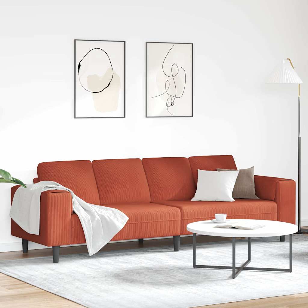 vidaXL Sofa Red-Orange 250 x 77 x 76 cm Corduroy