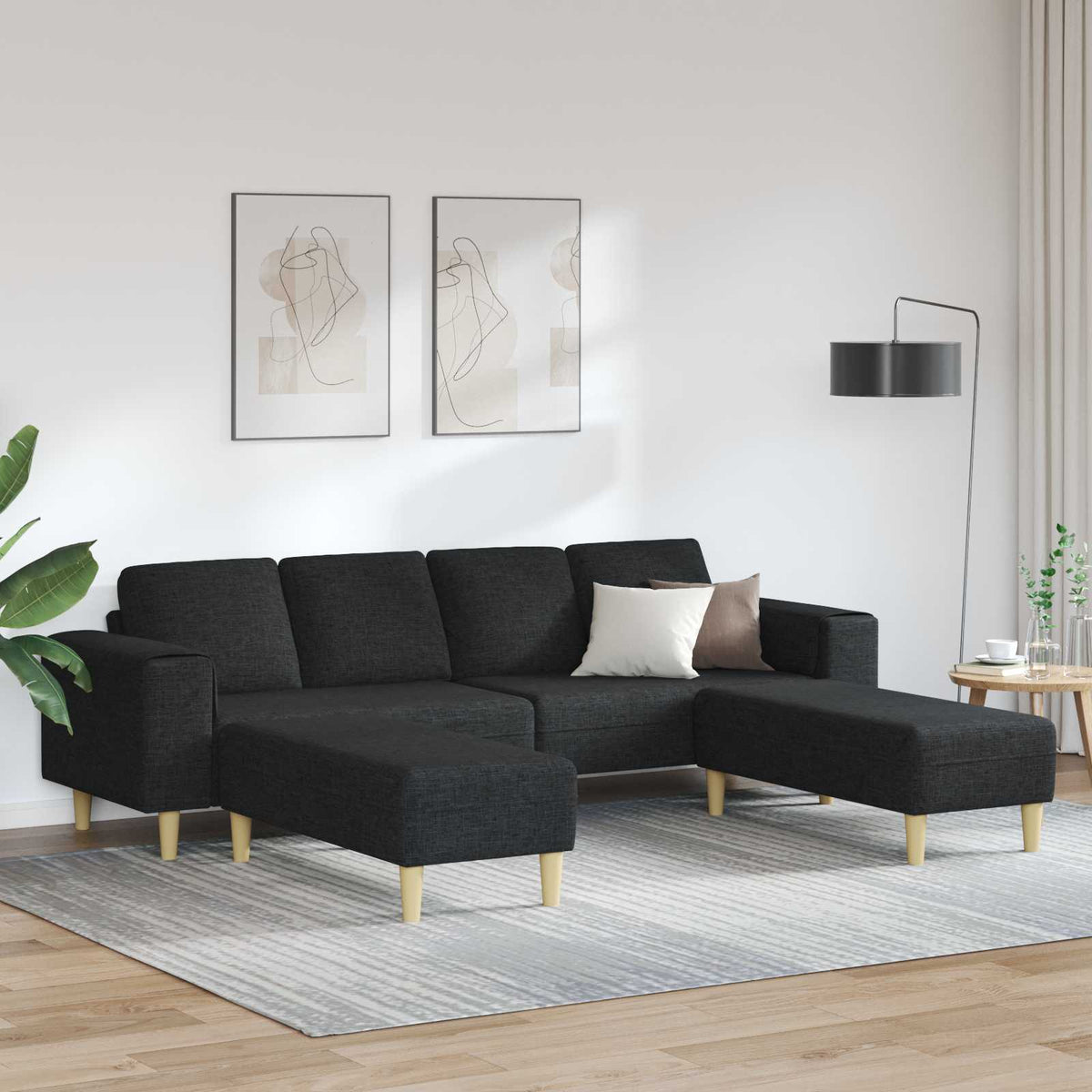 vidaXL Living Room Couch 3 pcs Black Polyester