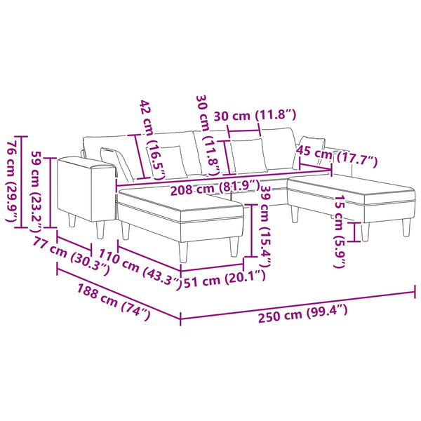 vidaXL Living Room Sofa 3 pcs Blue 250 x 188 x 76 cm