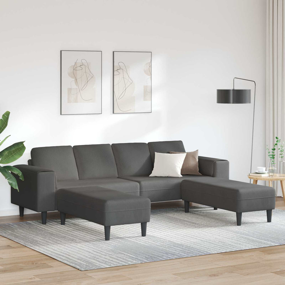 vidaXL Sofa Dark Grey 250 x 188 x 76 cm Corduroy Fabric