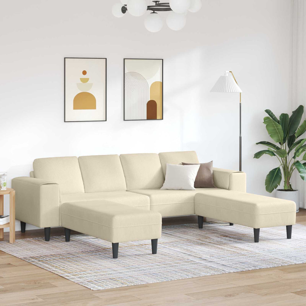 vidaXL Sofa Cream 250 x 188 x 76 cm Corduroy Fabric