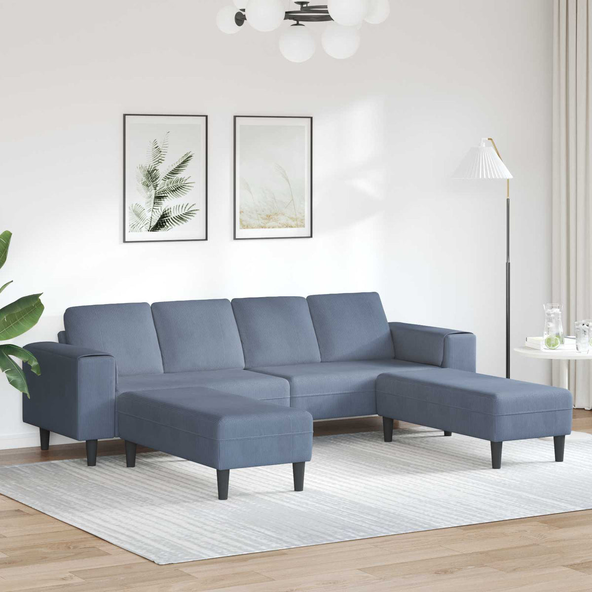 vidaXL Sofa Blue 250 x 188 x 76 cm Corduroy