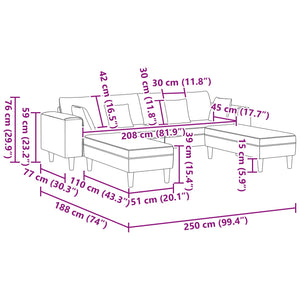 vidaXL Sofa Grey-Green 250 x 188 x 76 cm Corduroy