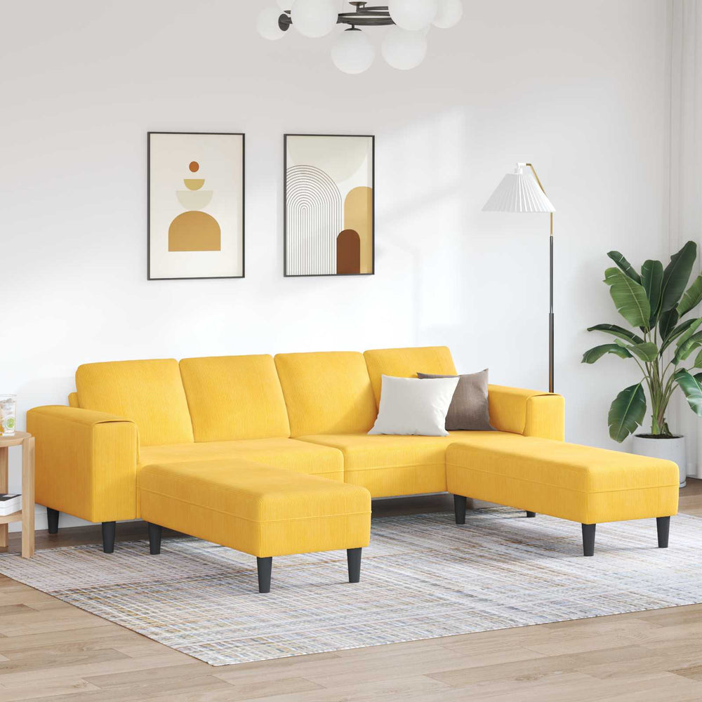 vidaXL Sofa Light Yellow 250 x 188 x 76 cm Corduroy