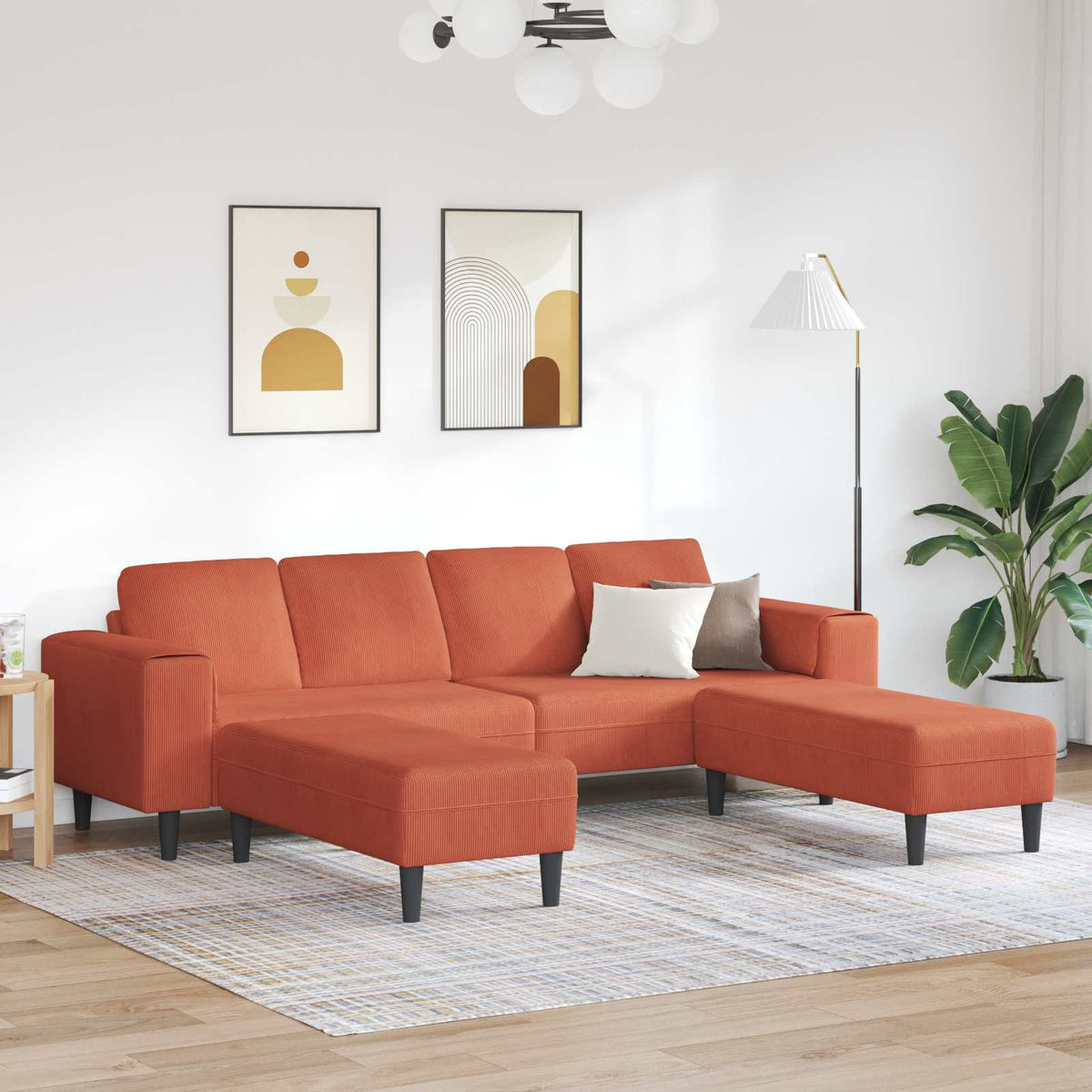 vidaXL Sofa Red-Orange 250 x 188 x 76 cm Corduroy