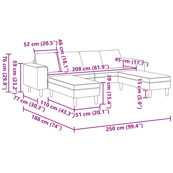 vidaXL Sofa Red-Orange 250 x 188 x 76 cm Corduroy