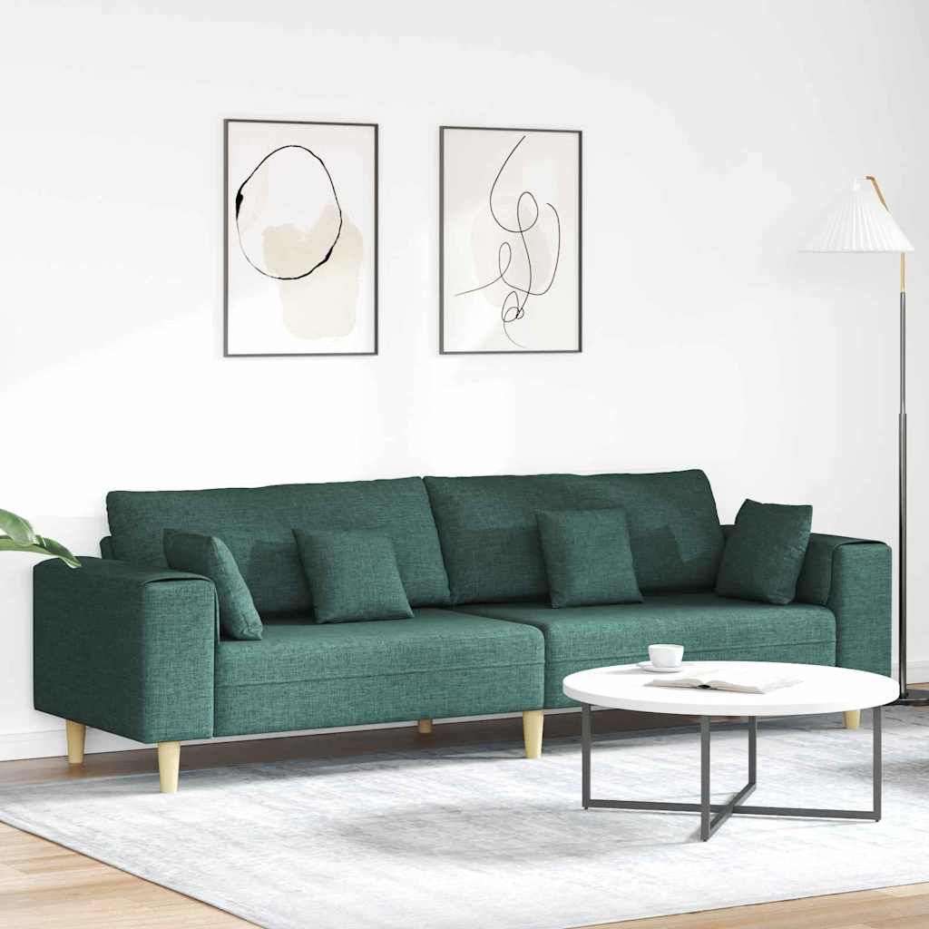 vidaXL Sofa with Cushions Dark Green 250 x 77 x 76 cm Fabric