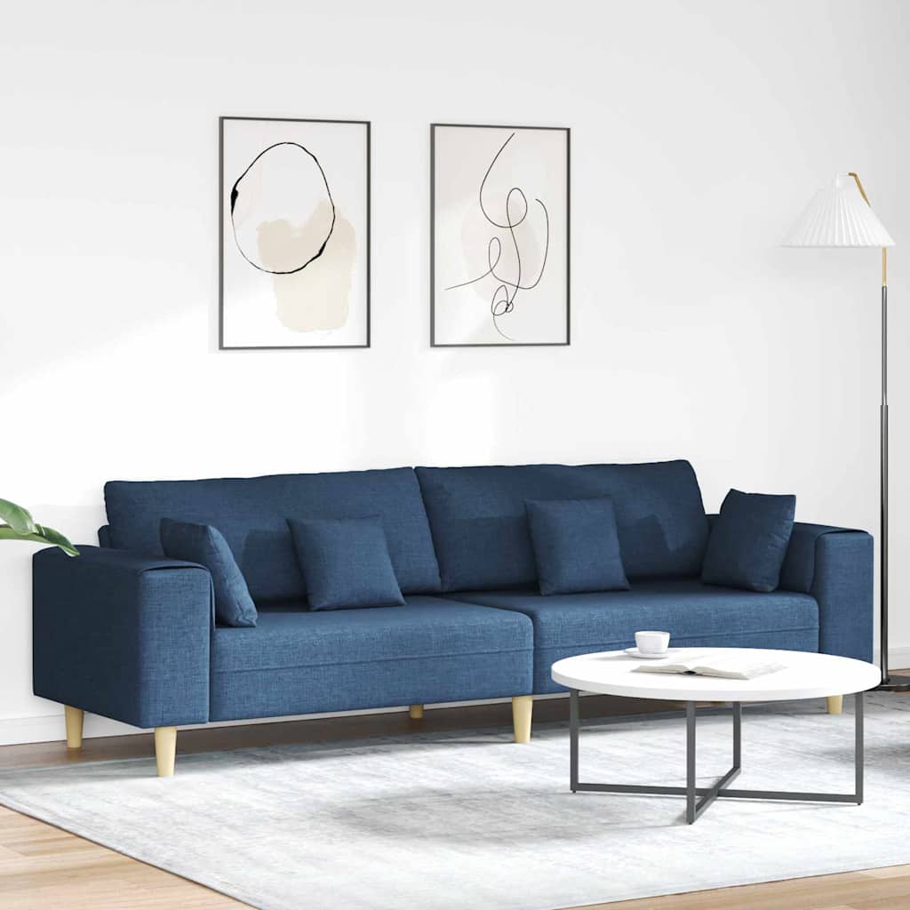vidaXL Sofa with Cushions Blue 250 x 77 x 76 cm Fabric