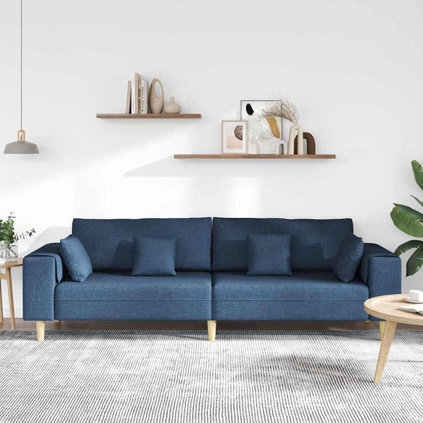 vidaXL Sofa with Cushions Blue 250 x 77 x 76 cm Fabric