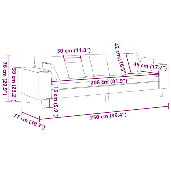 vidaXL Sofa Wine Red 250 x 77 x 76 cm Velvet