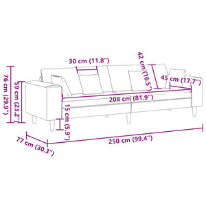 vidaXL Sofa Black 250 x 77 x 76 cm Velvet