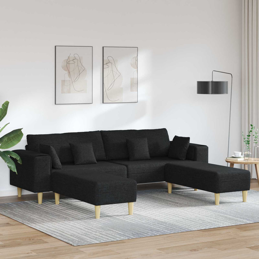 vidaXL 3-Piece Sofa with Cushions Black Fabric