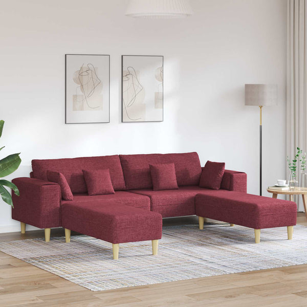 vidaXL 3-Piece Sofa with Cushions Wine Red Fabric