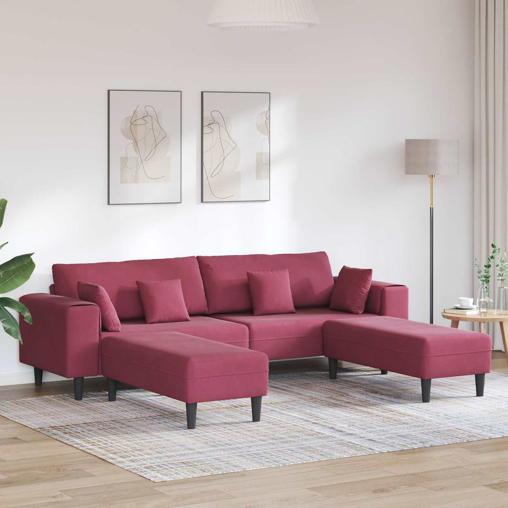 vidaXL 3-Piece Sofa Wine Red 250 x 188 x 76 cm Velvet