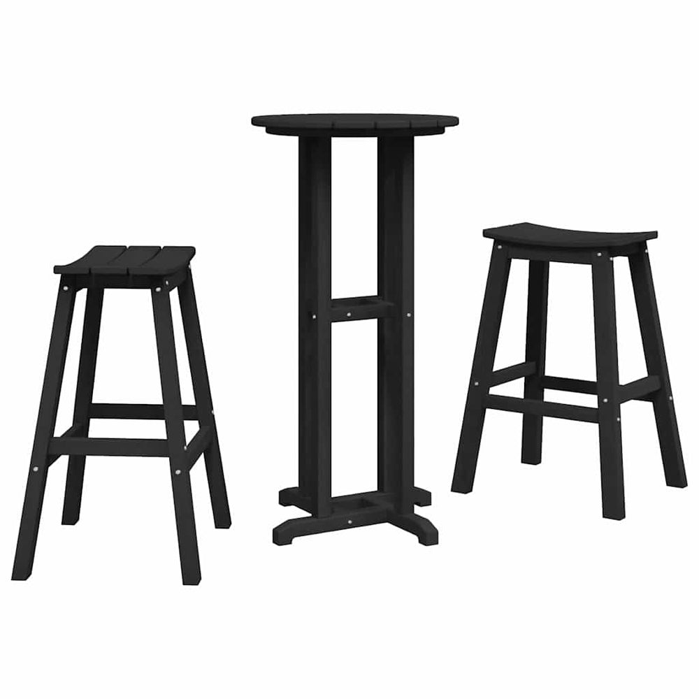 vidaXL Garden Bar Set 3 Pieces Black HDPE
