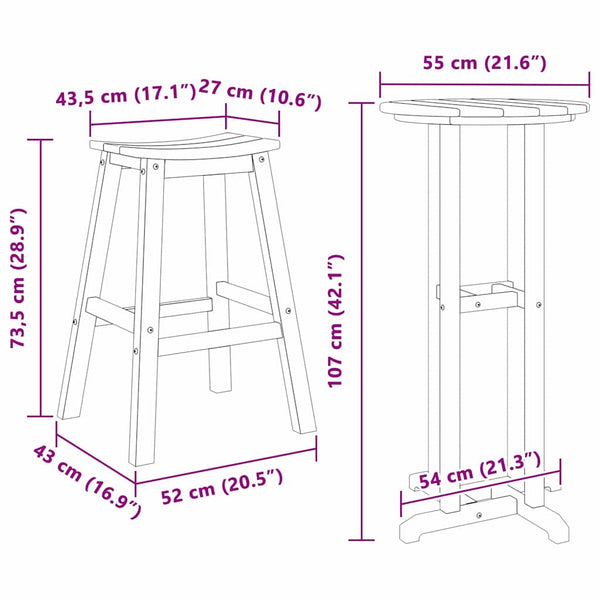 vidaXL Garden Bar Set 3 Pieces Light Gray HDPE