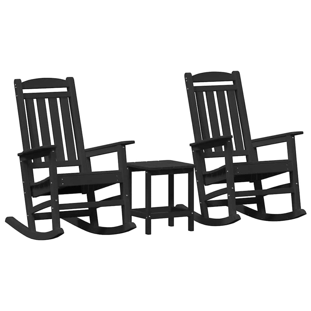 vidaXL Rocking Chair 3 pcs Black Polyethylene
