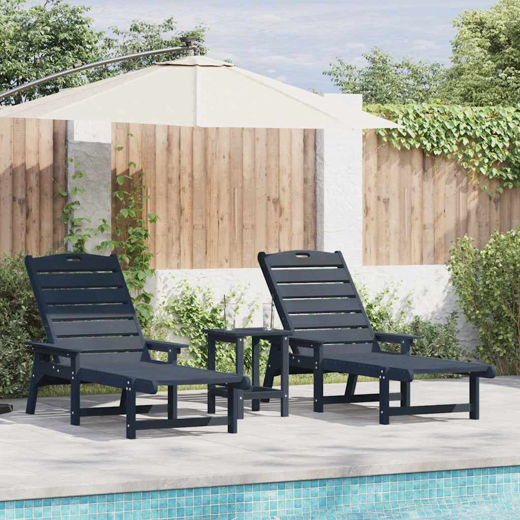 2er Set Sonnenliege Marineblau Polyethylen