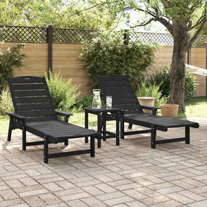Schwarze Polyethylen Sonnenliege, 3er Set