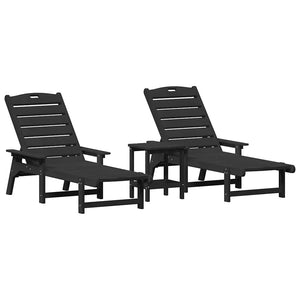Schwarze Polyethylen Sonnenliege, 3er Set