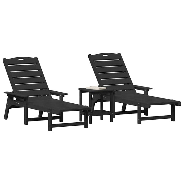 Schwarze Polyethylen Sonnenliege, 3er Set