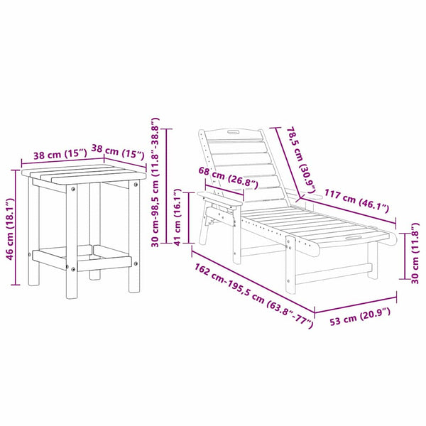 Schwarze Polyethylen Sonnenliege, 3er Set