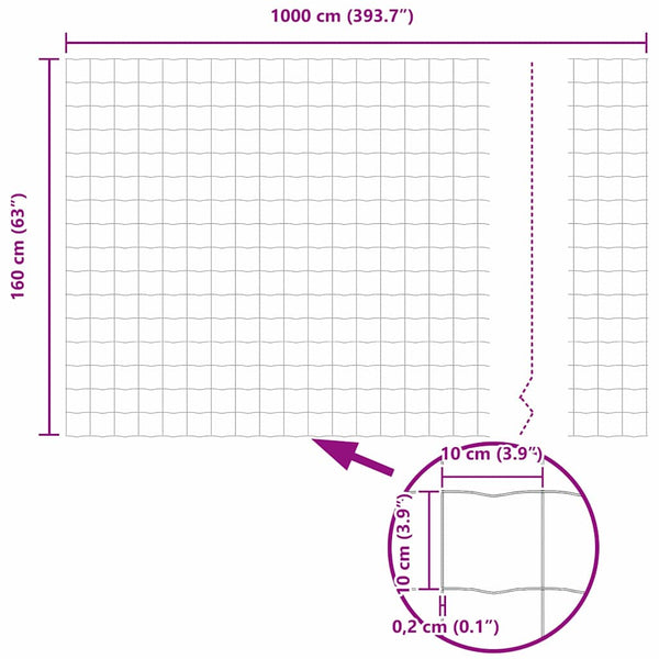 vidaXL Euro Fence Green 1.6 x 10m PVC-Coated Iron
