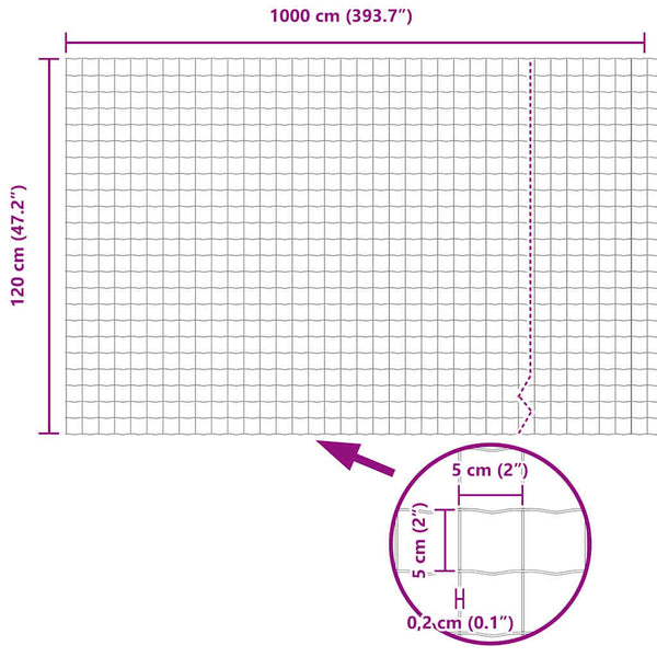 vidaXL Euro Fence Grey 1.2 x 10 m PVC-Coated Iron