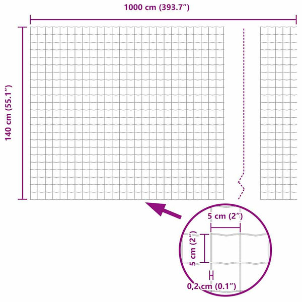 vidaXL Euro Fence Grey 1.4 x 10 m PVC-coated Iron