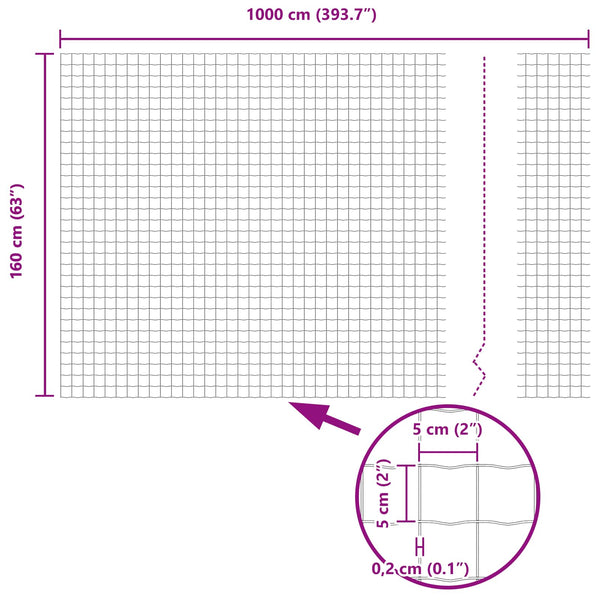 vidaXL Euro Fence Grey 1.6 x 10 m PVC-Coated Iron