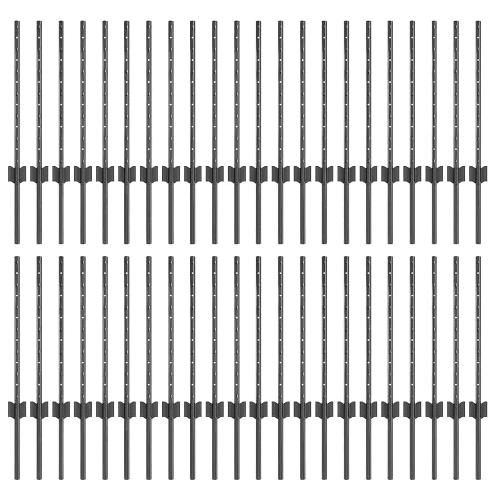 Zaunpfosten Grau 100 cm Stahl, 44 Stk.